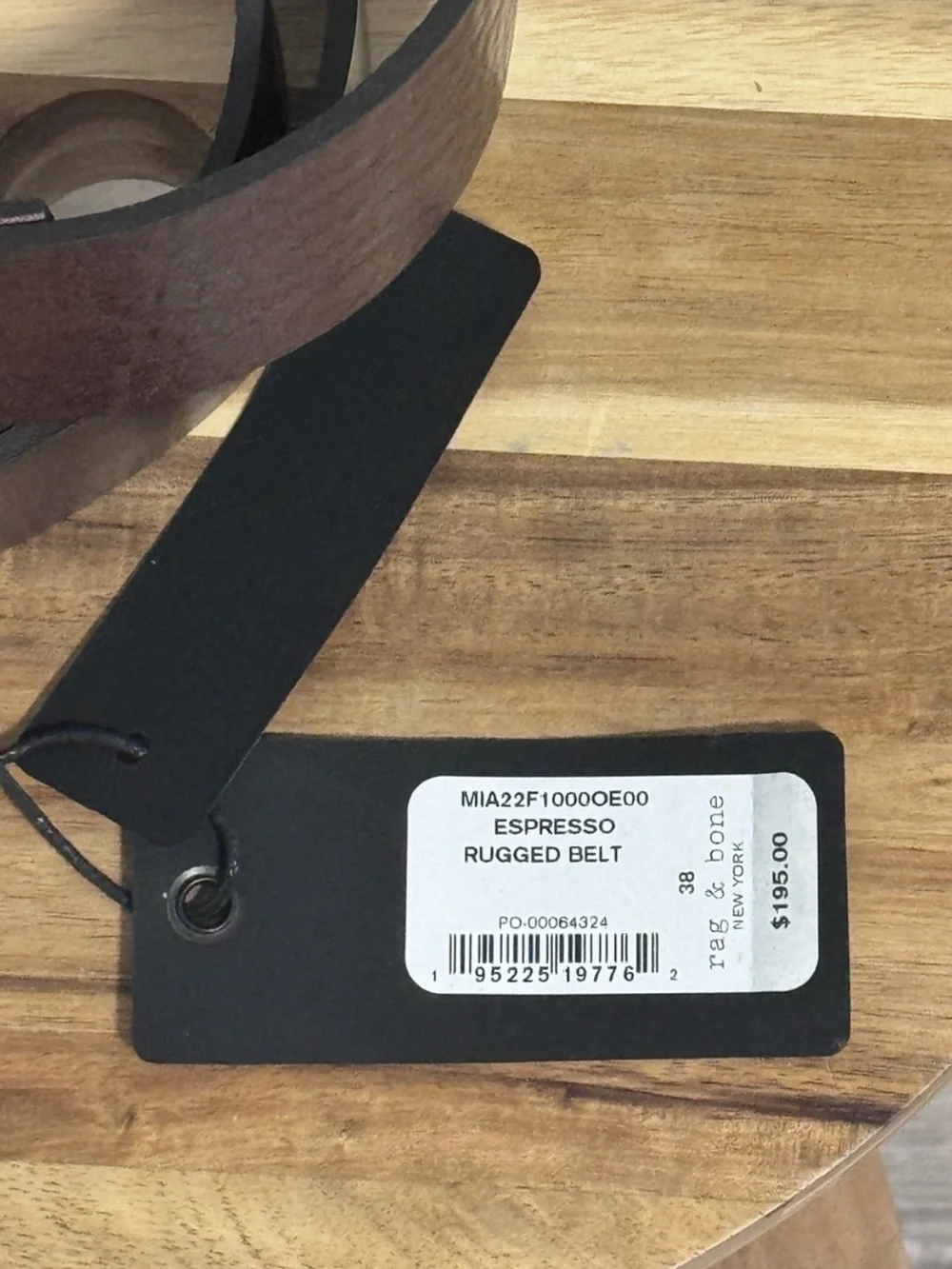 NWT Rag & Bone Rugged Leather Belt in Espresso 38W